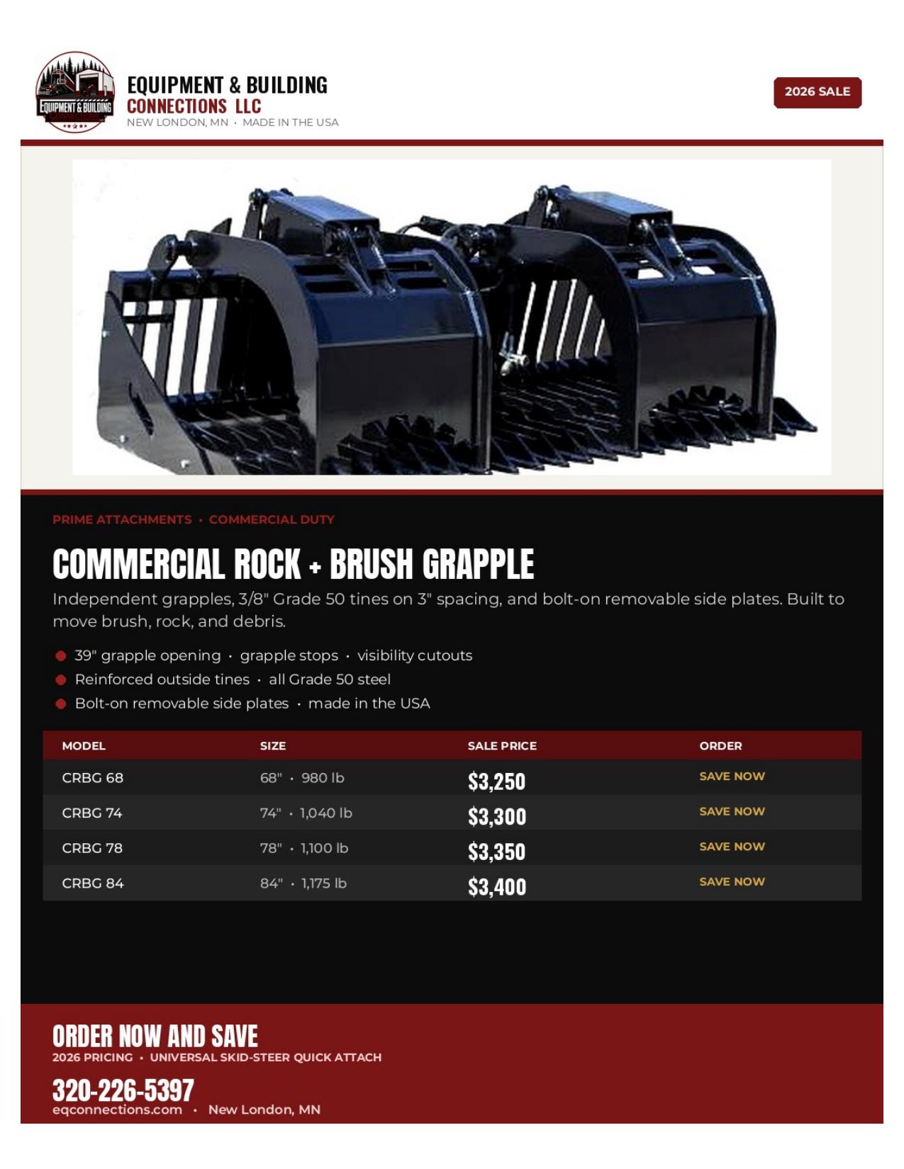 Prime Attachments Commercial Rock + Brush Grapple — New London, MN