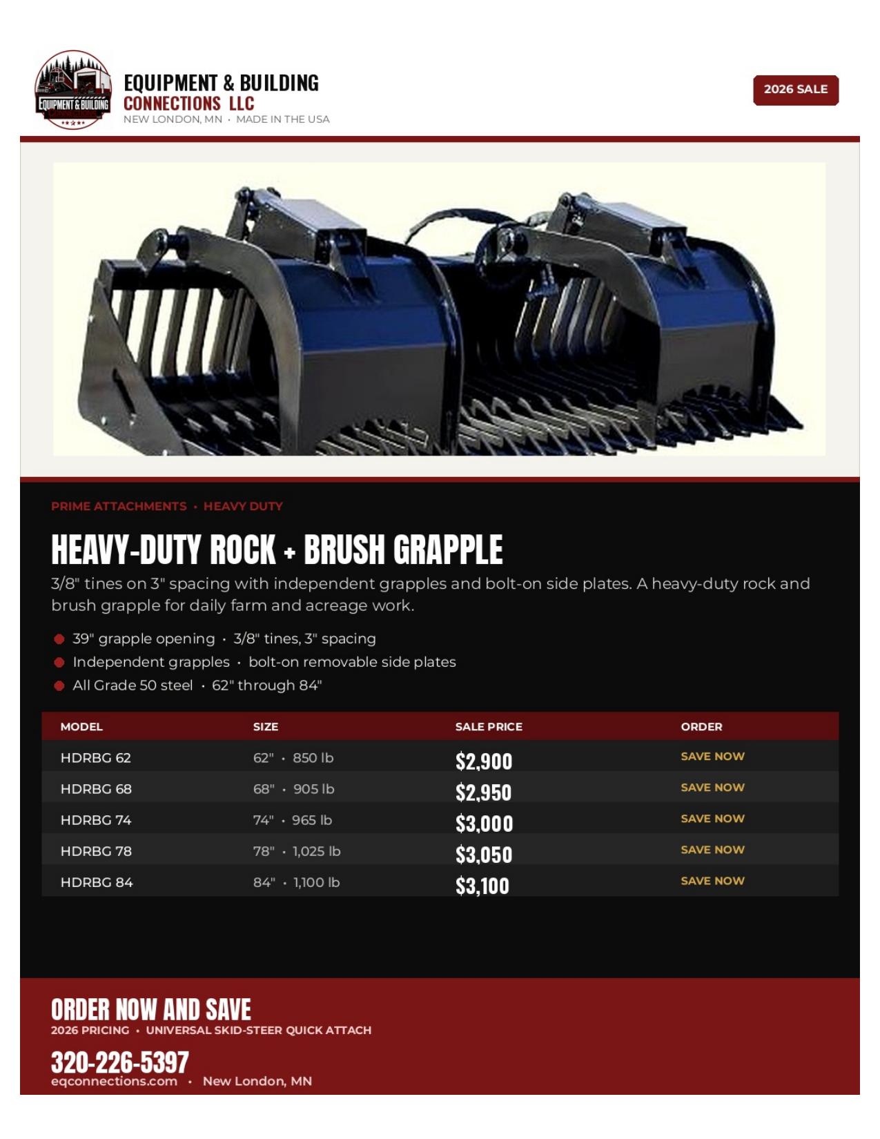Prime Attachments Heavy-Duty Rock + Brush Grapple — New London, MN