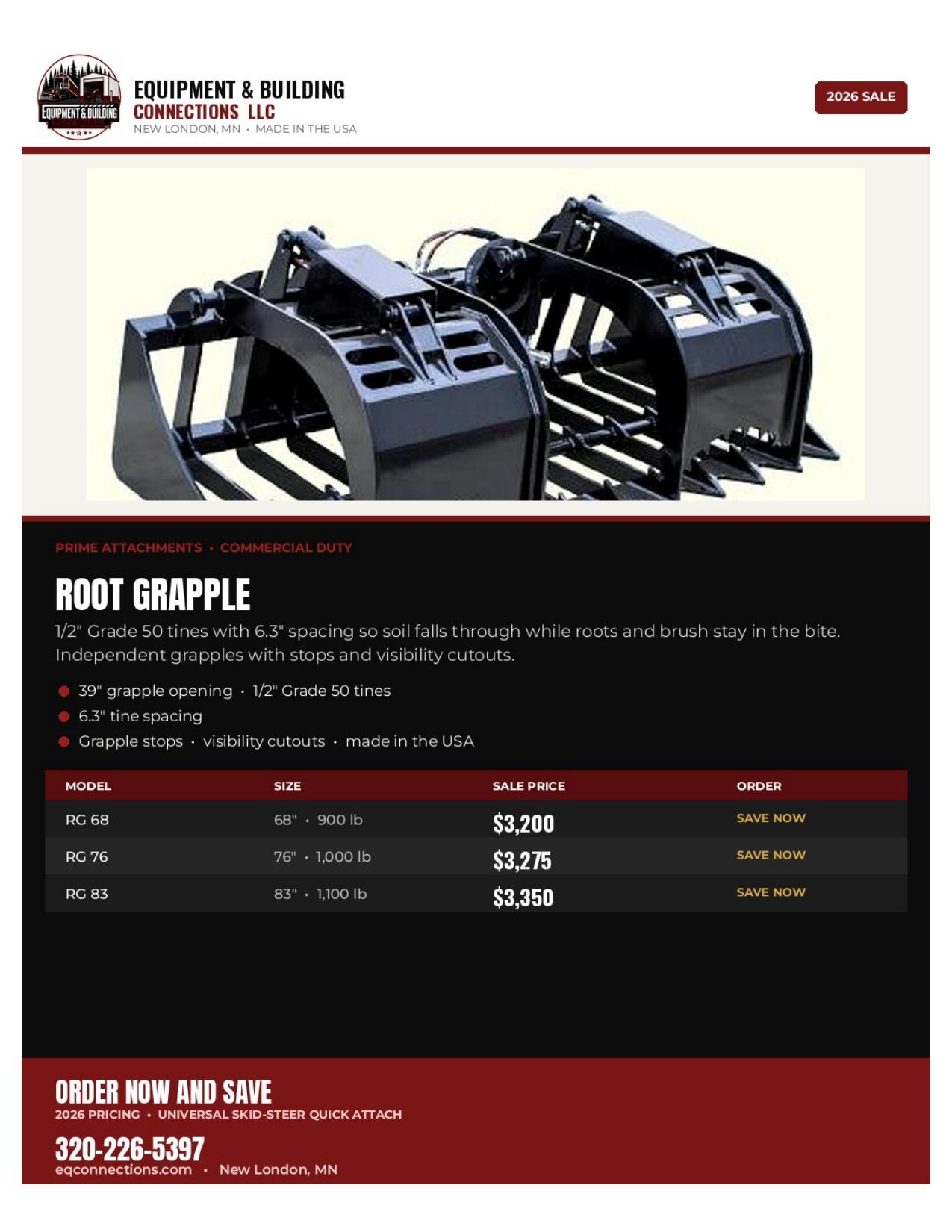 Prime Attachments Root Grapple — Skid Steer | New London, MN