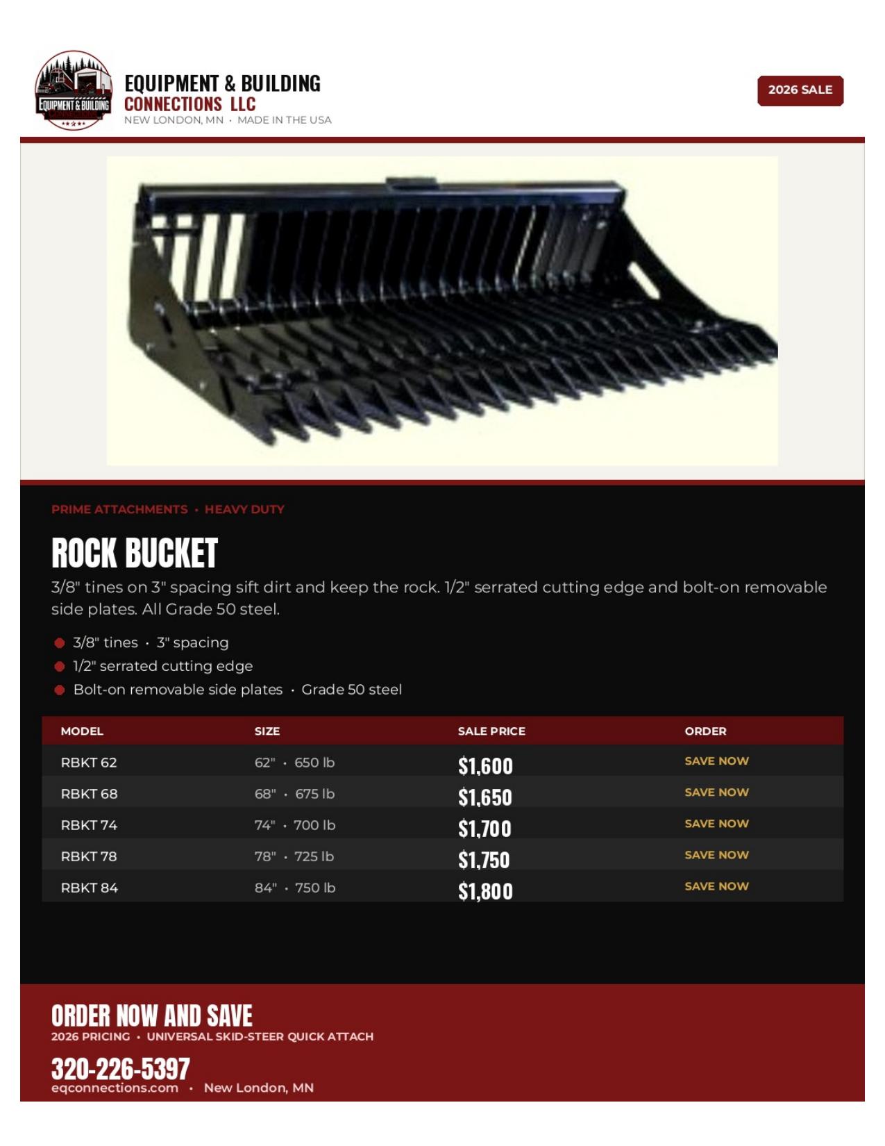 Prime Attachments Rock Bucket — Skid Steer | New London, MN