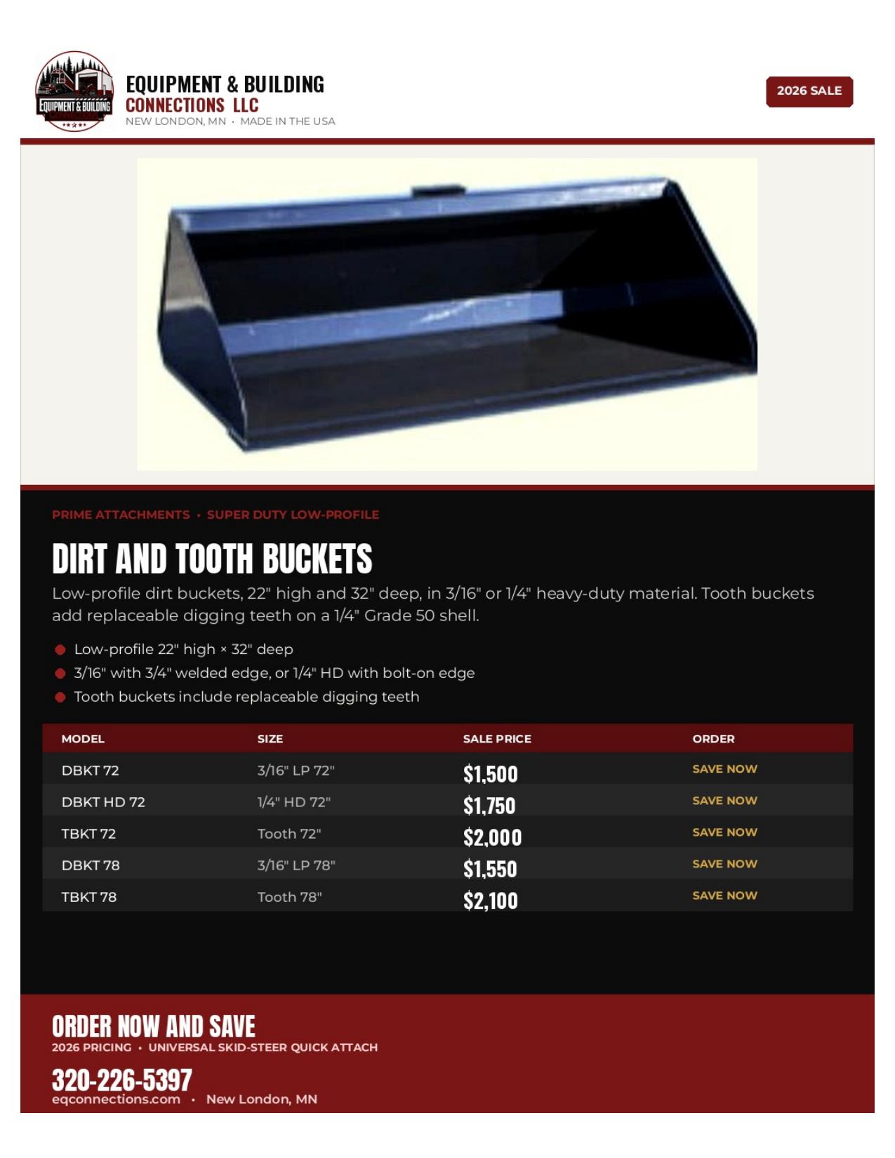 Prime Attachments Dirt & Tooth Buckets — New London, MN