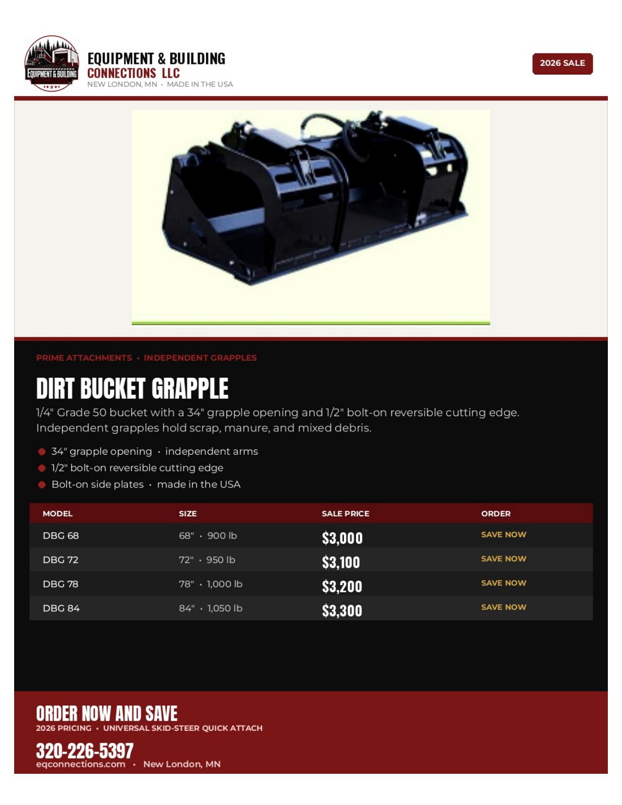 Prime Attachments Dirt Bucket Grapple — New London, MN